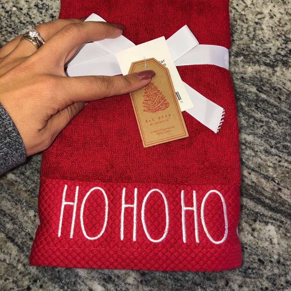 Rae Dunn Christmas towels ho ho ho red